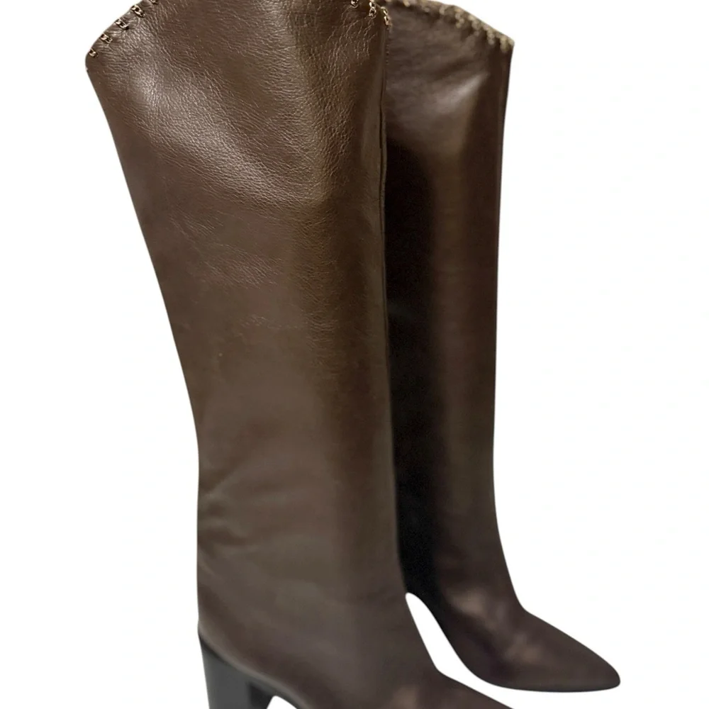 SCHUTZ Women's Valy Pull-On High Heel Over-the-Knee with a fine chain design. - Picture 8 of 16